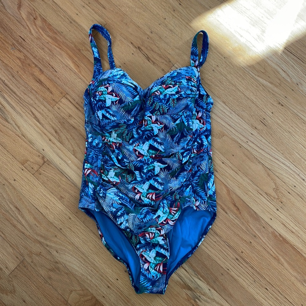 Floral blue one piece swimsuit